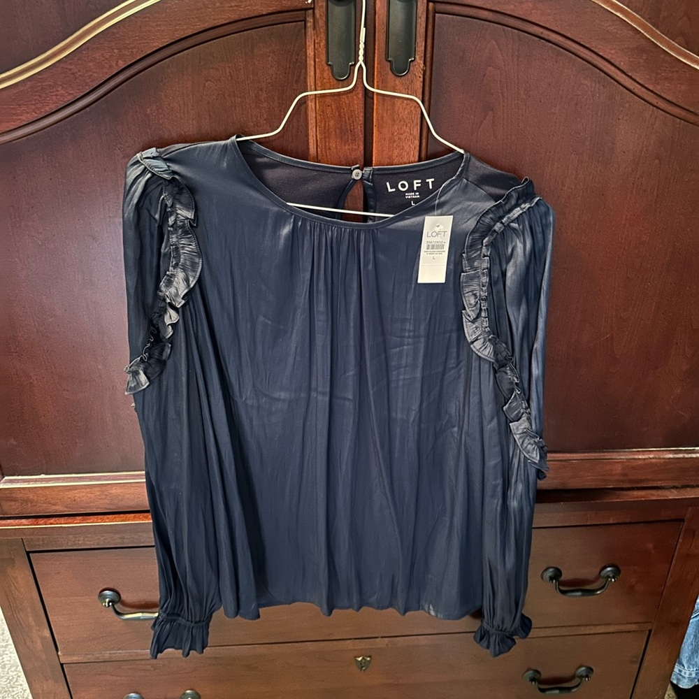 LOFT Midnight Blue Ruffle Blouse